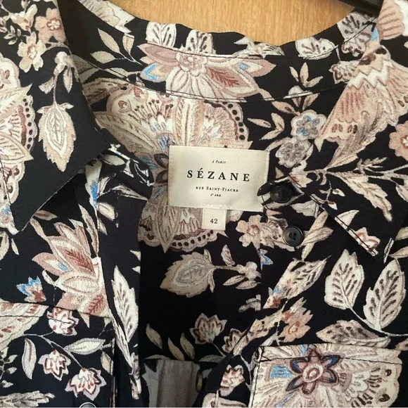 Sezane Lauretta Dress Flower Fond Noir - Size 42 - Picture 5 of 7